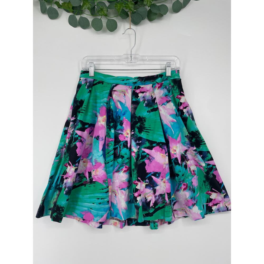 Cynthia Rowley Floral A Line Knee Length Pleated Spring Small Skirt